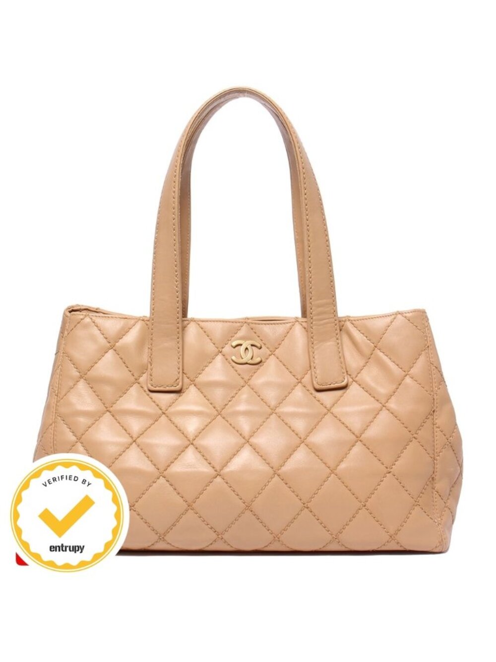 Chanel Tote Shoulder Bag Gold Wild Stitch CC Logo